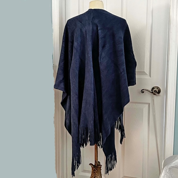 CAPE, MULTIFUNCTIONAL, BLUE, SZ WOMEN ONE SIZE, FRINGE ACCENTS, ACRYLIC, - Picture 3 of 12